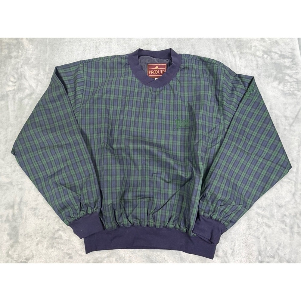 Vintage Proquip Men's Large  Navy Plaid Pullover Outdoor Golf Jacket Tartan
